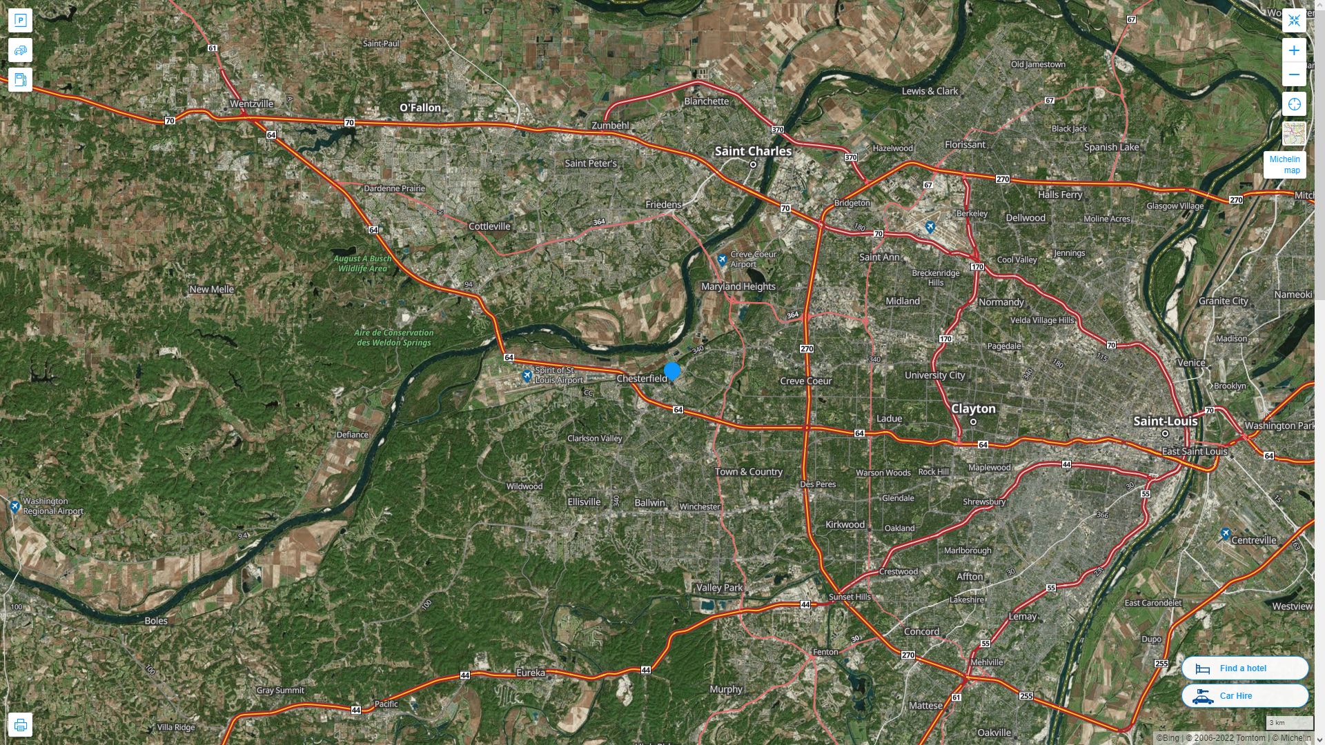 Chesterfield Missouri Highway and Road Map with Satellite View